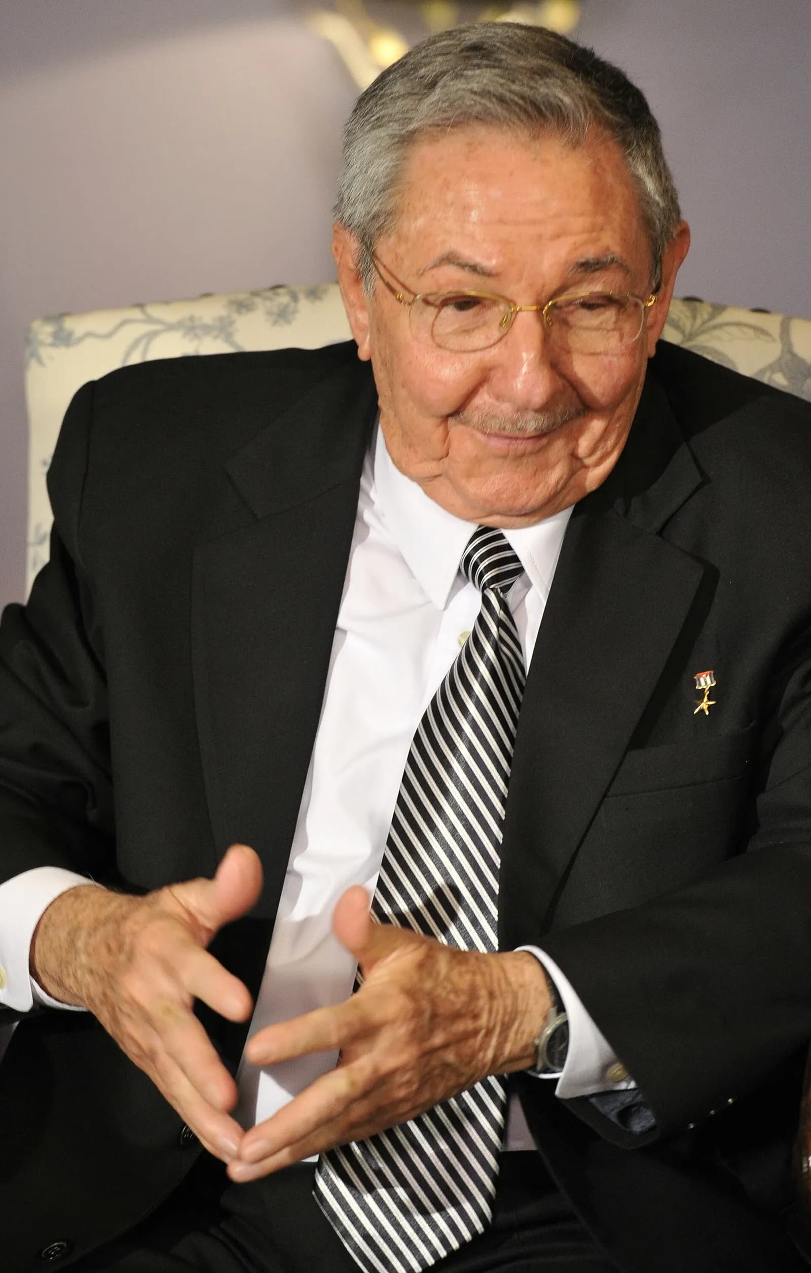 Raúl Castro at a meeting with Russian Prime Minister Dmitry Medvedev