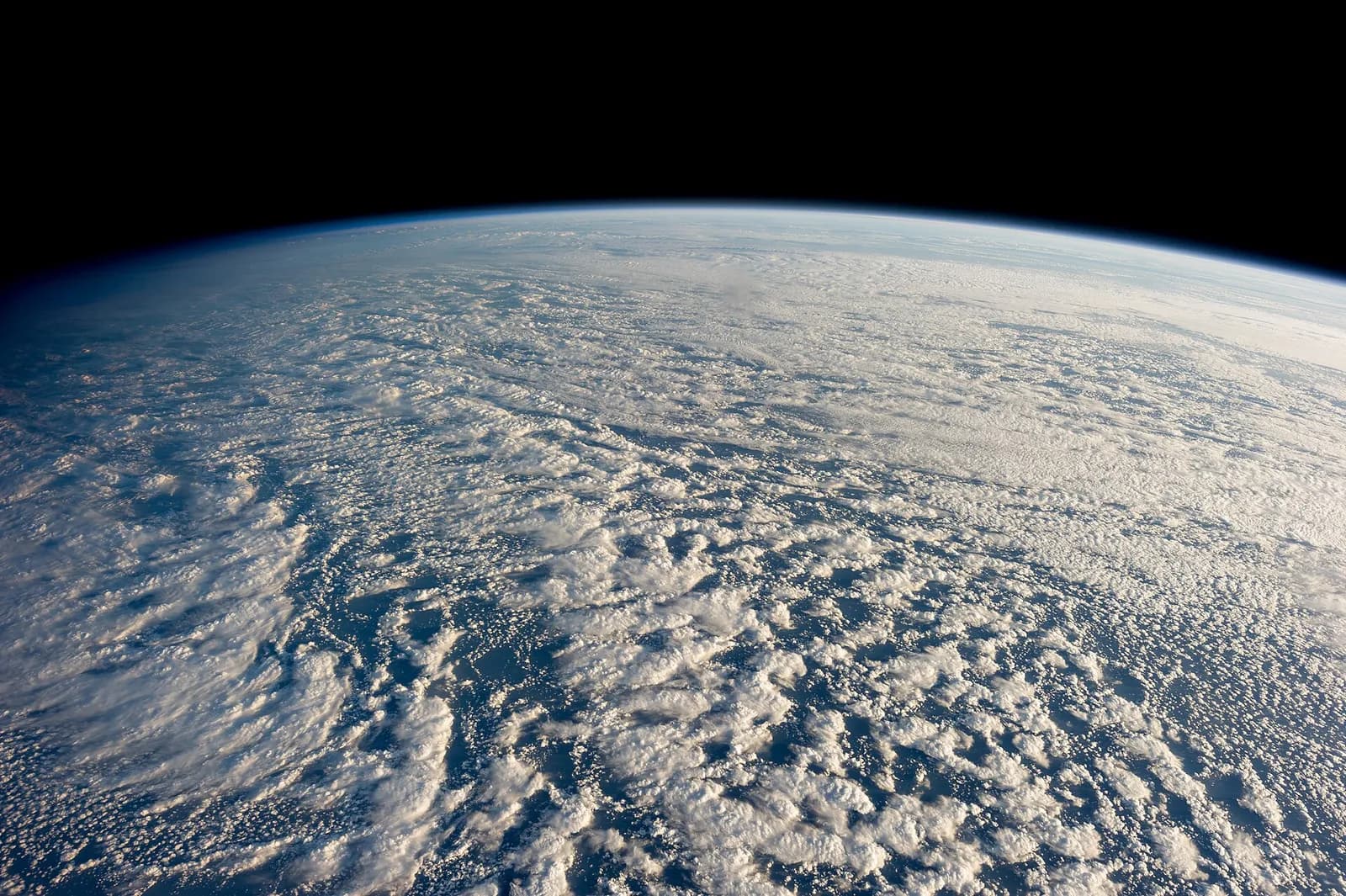 Stratocumulus clouds over the northwestern Pacific Ocean, viewed from the International Space Station.