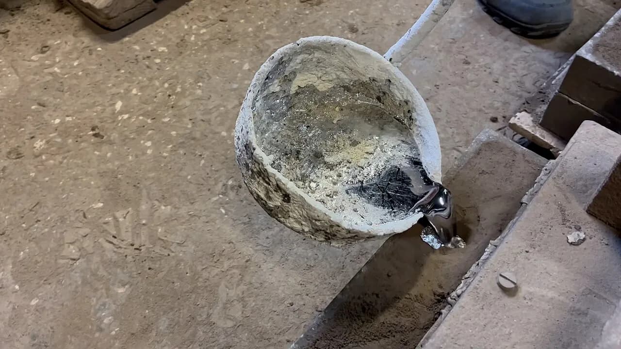 Molten metal in a crucible at a foundry in Poland