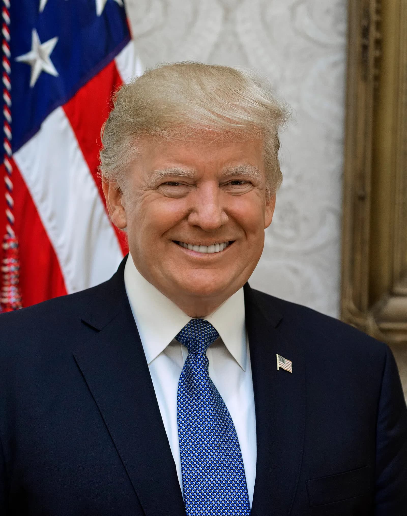 Donald Trump poses for his official presidential portrait at the White House.