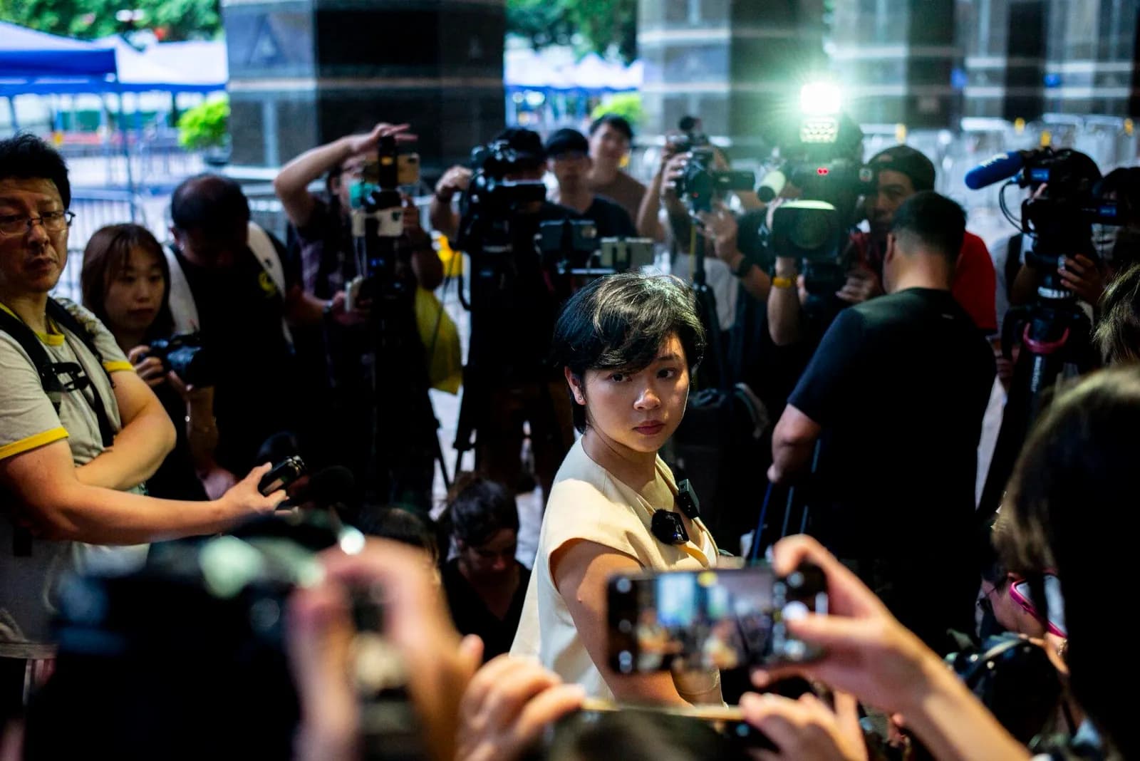 Hong Kong Journalists Association chairperson Selina Cheng speaks at a press conference.