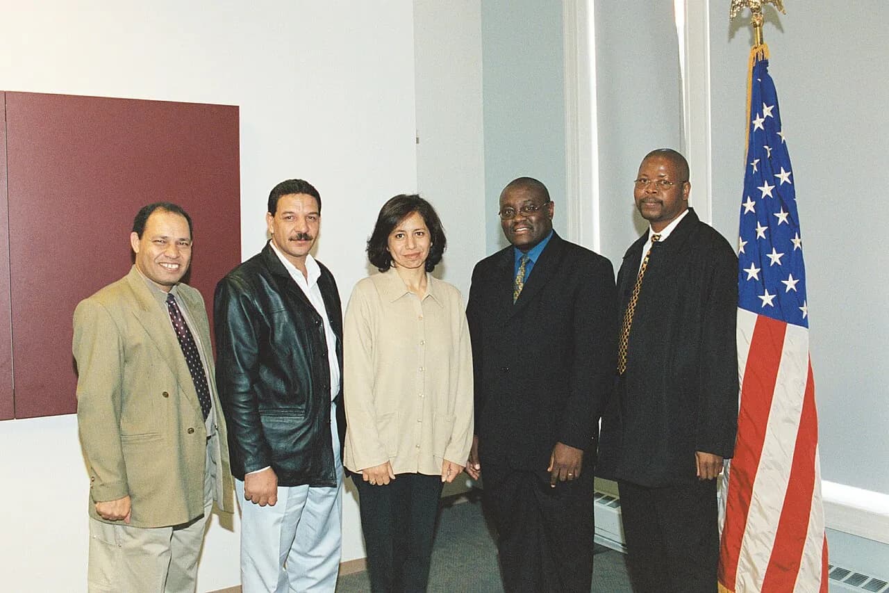 Archival photograph from a Bureau of Labor Statistics ceremony in 2002