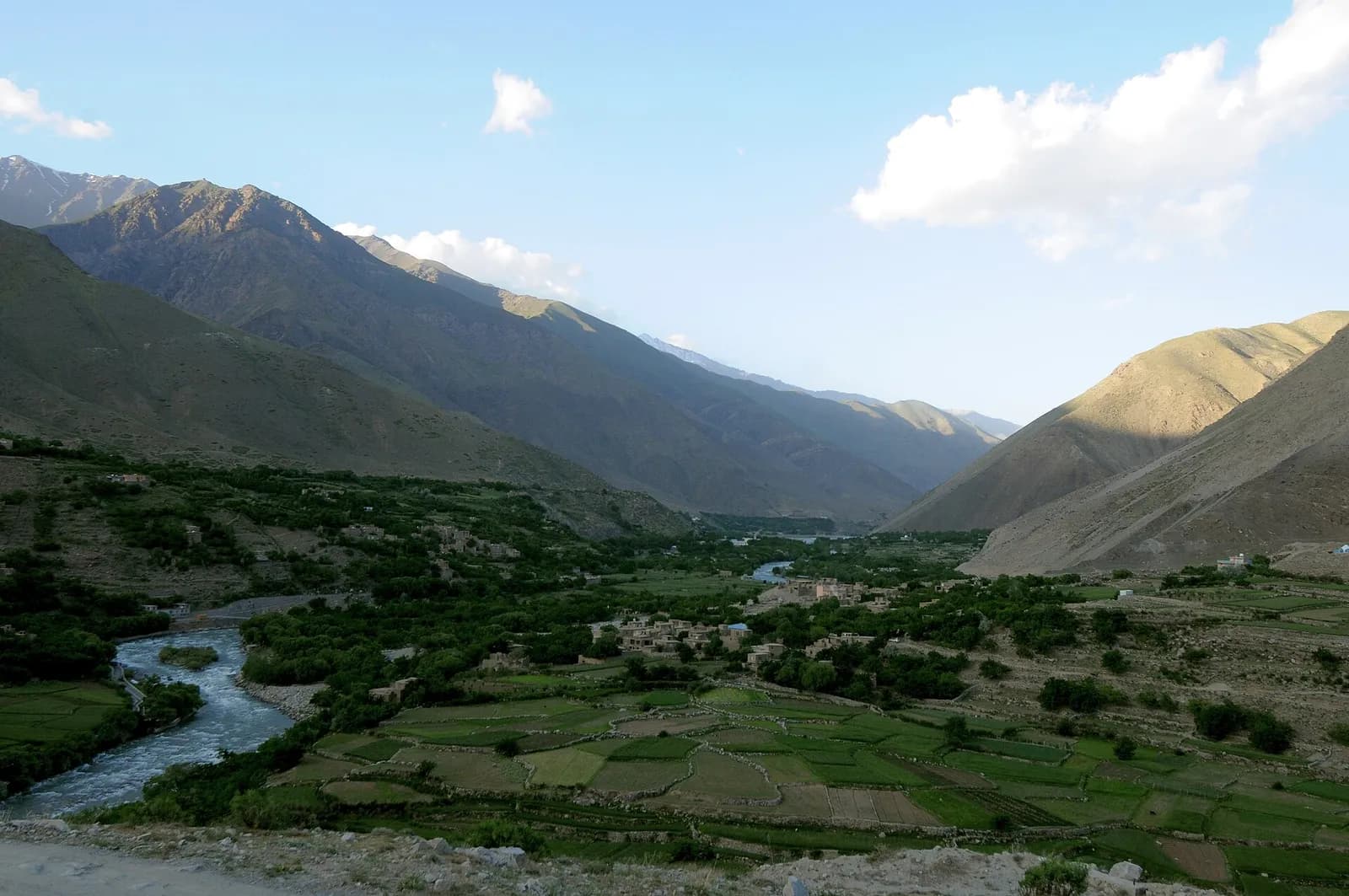 A scenic view across the Panjshir River Valley in Afghanistan.