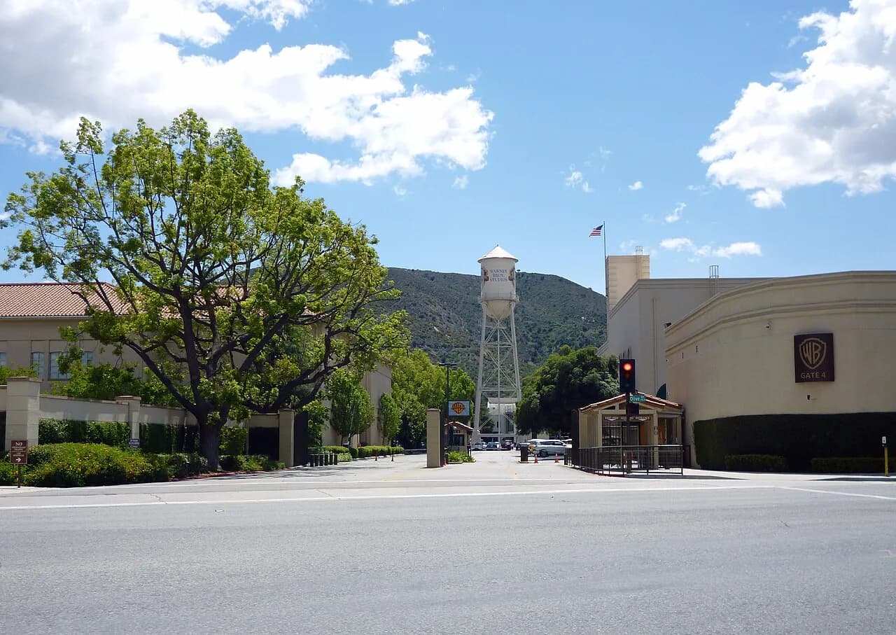 Gate 4 at Warner Bros. Studios in Burbank, with the water tower beyond