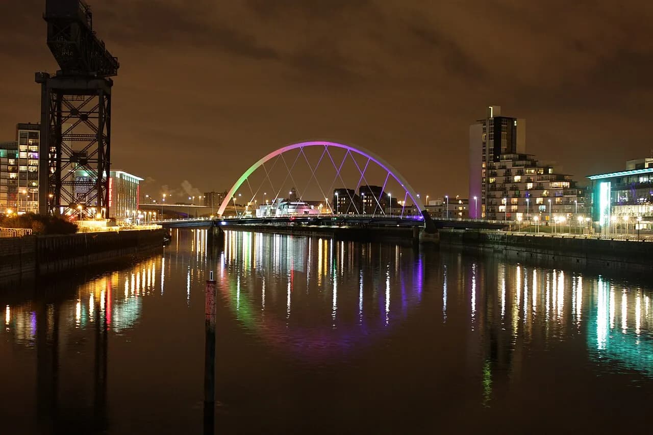 Glasgow skyline illuminated at night