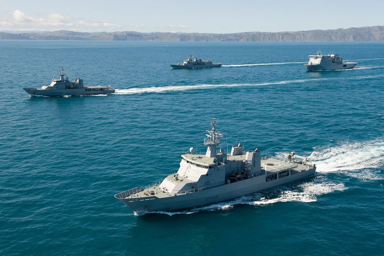 New Zealand naval vessels assembled in the Cook Strait.