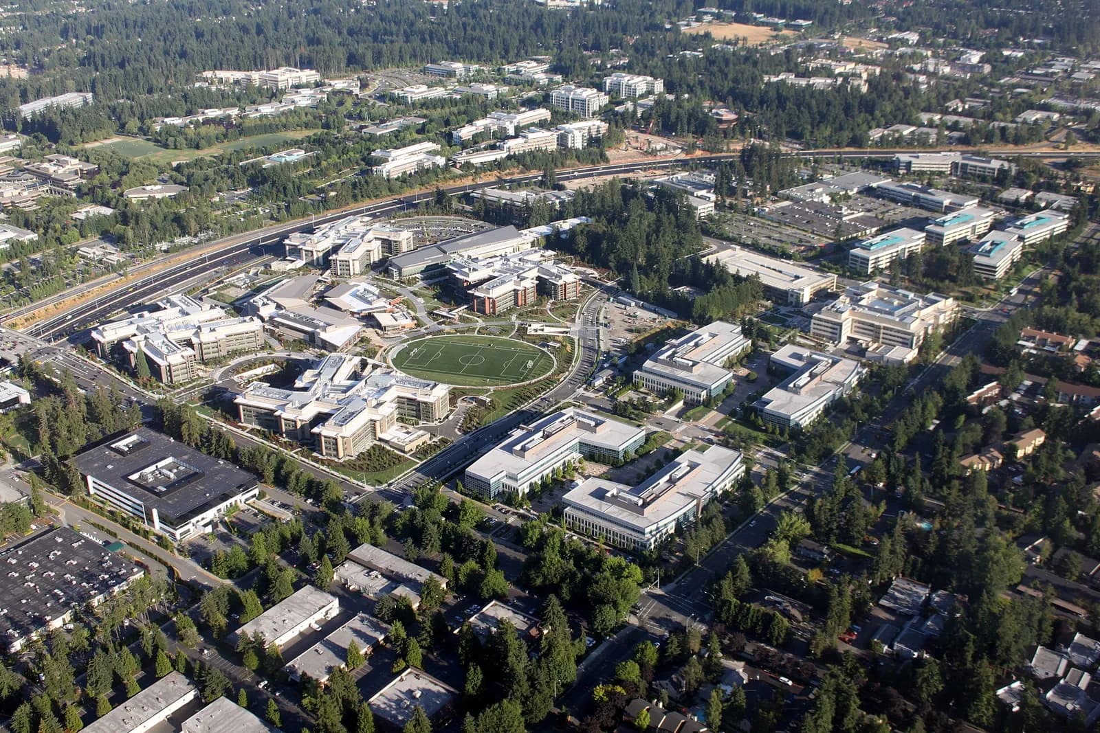 Aerial view of Microsoft’s west campus in Redmond, Washington.