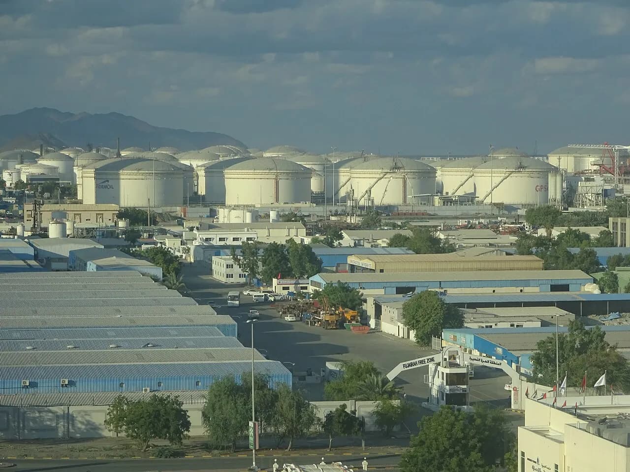 Oil storage tanks at Fujairah Port in the United Arab Emirates