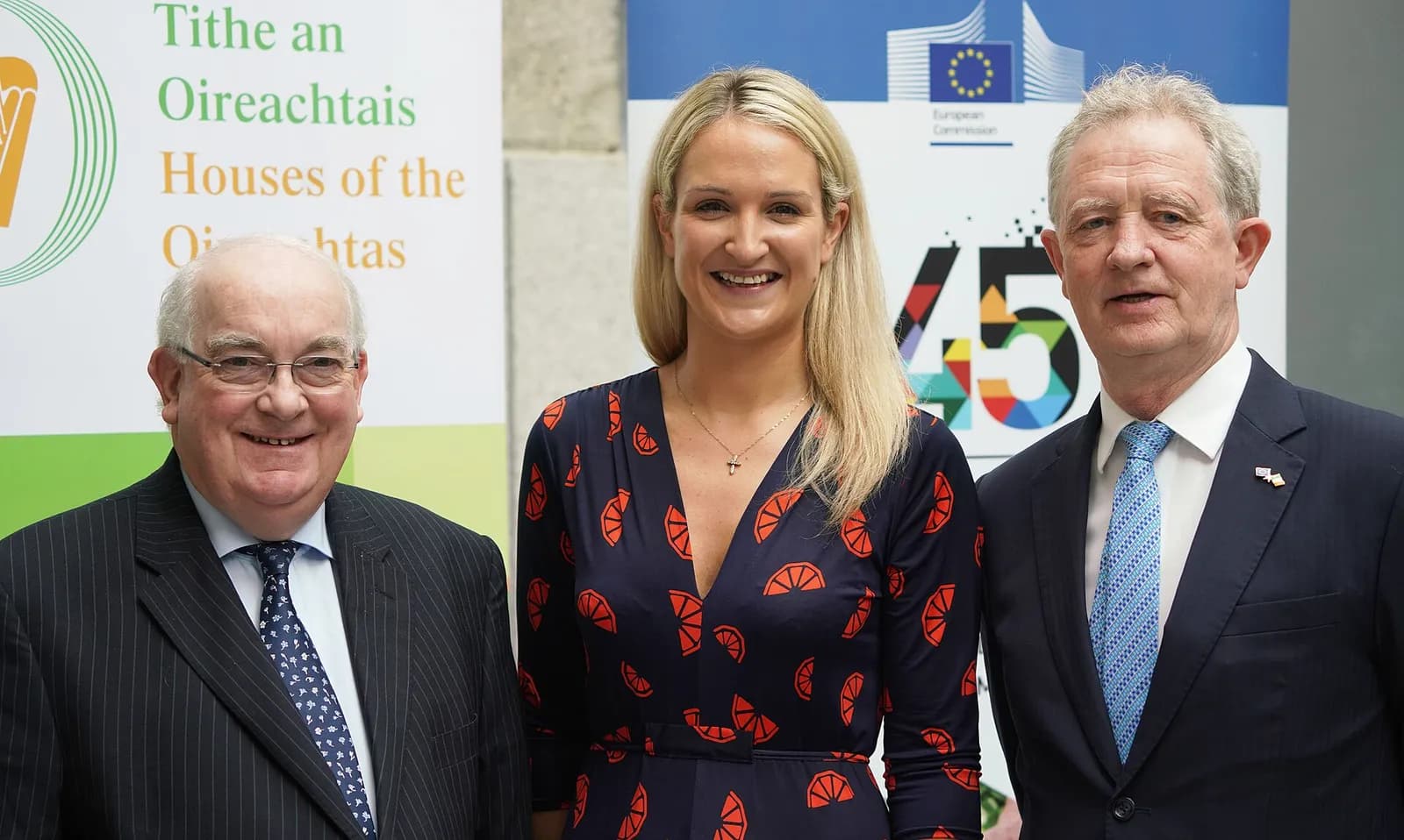 Helen McEntee poses with Paul Coghlan and Gerry Kiely at Leinster House.