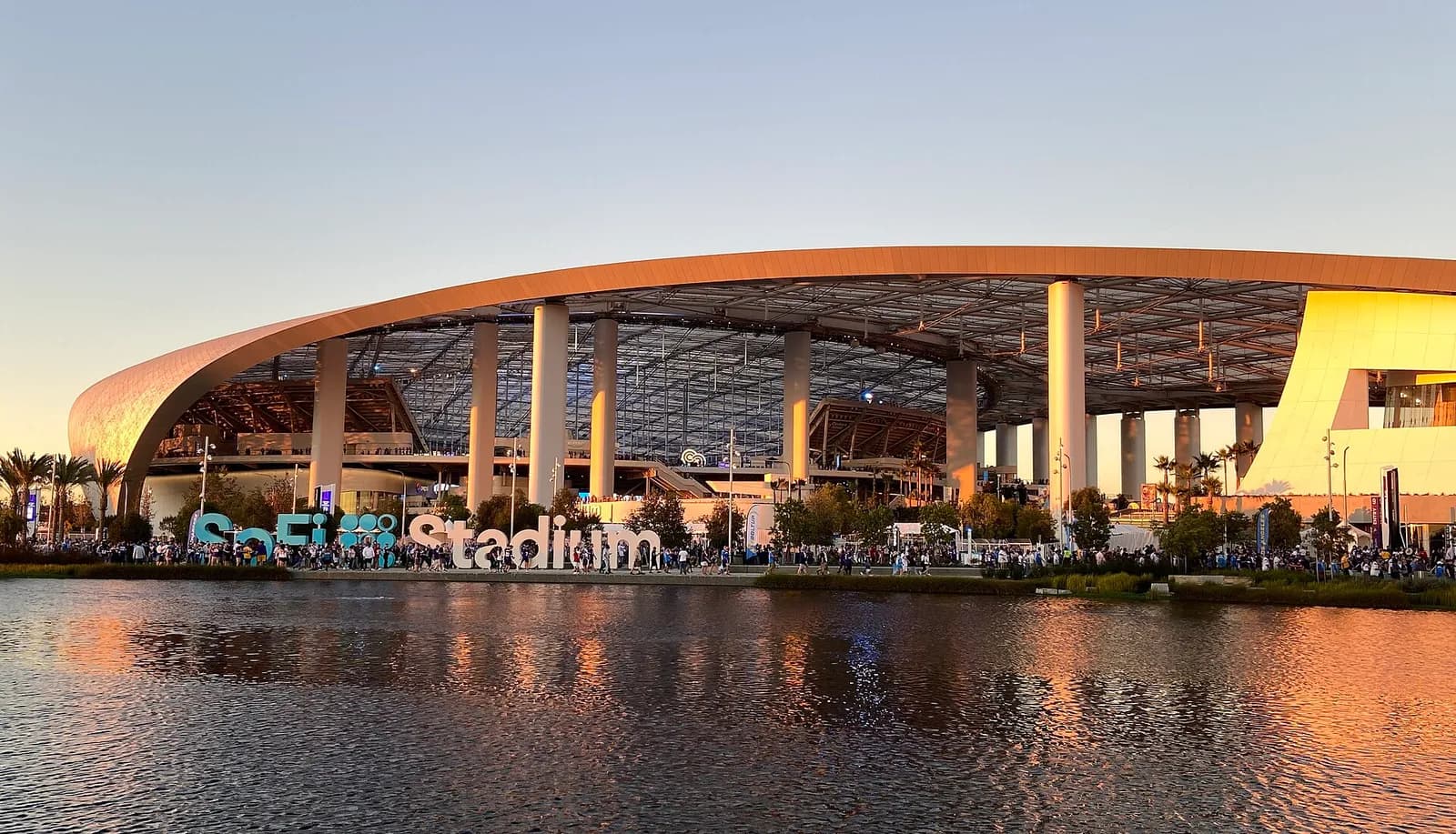 Exterior of SoFi Stadium in Inglewood, California.