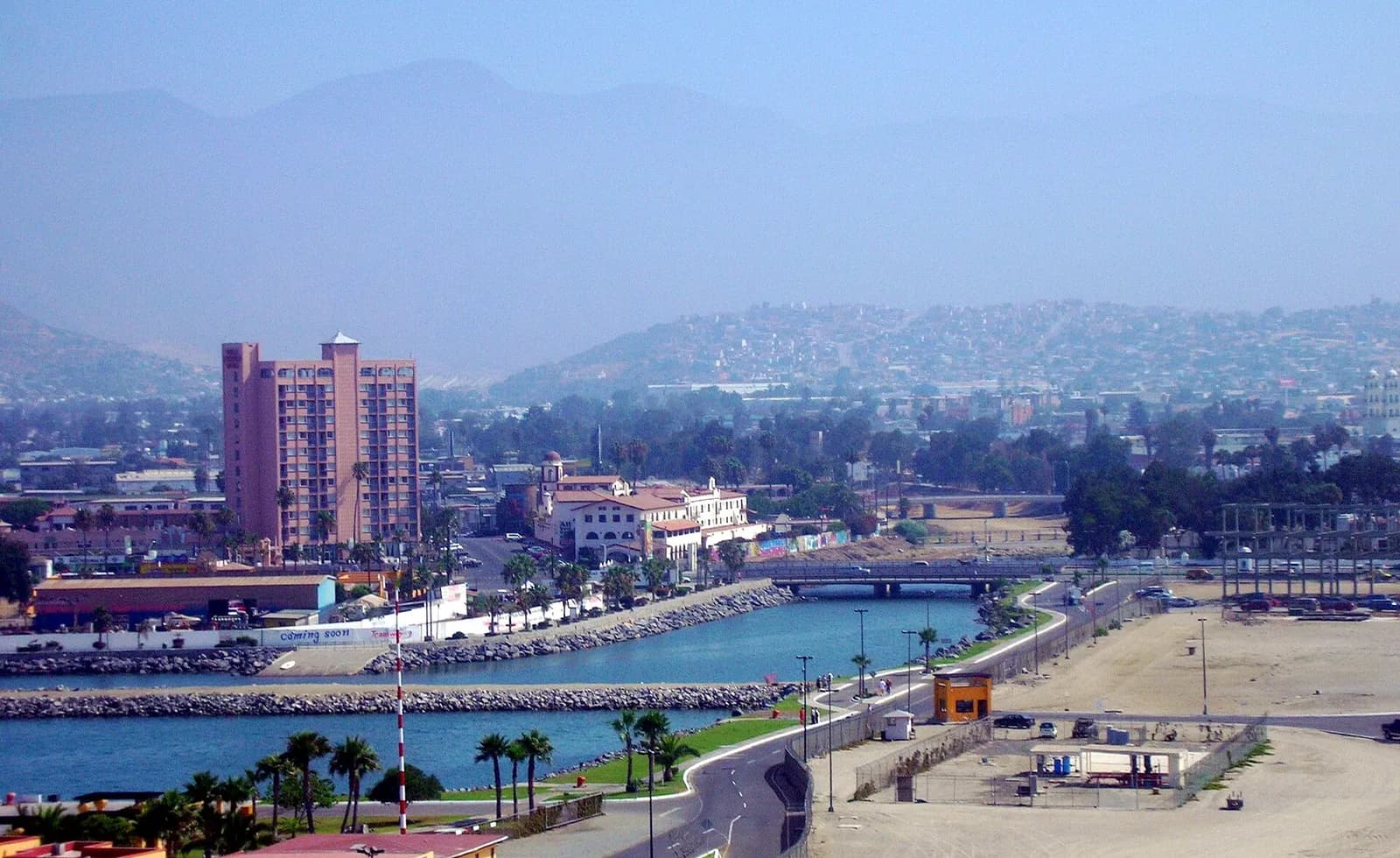 Skyline of Ensenada, including the Villa Marina Hotel, viewed from above the city.