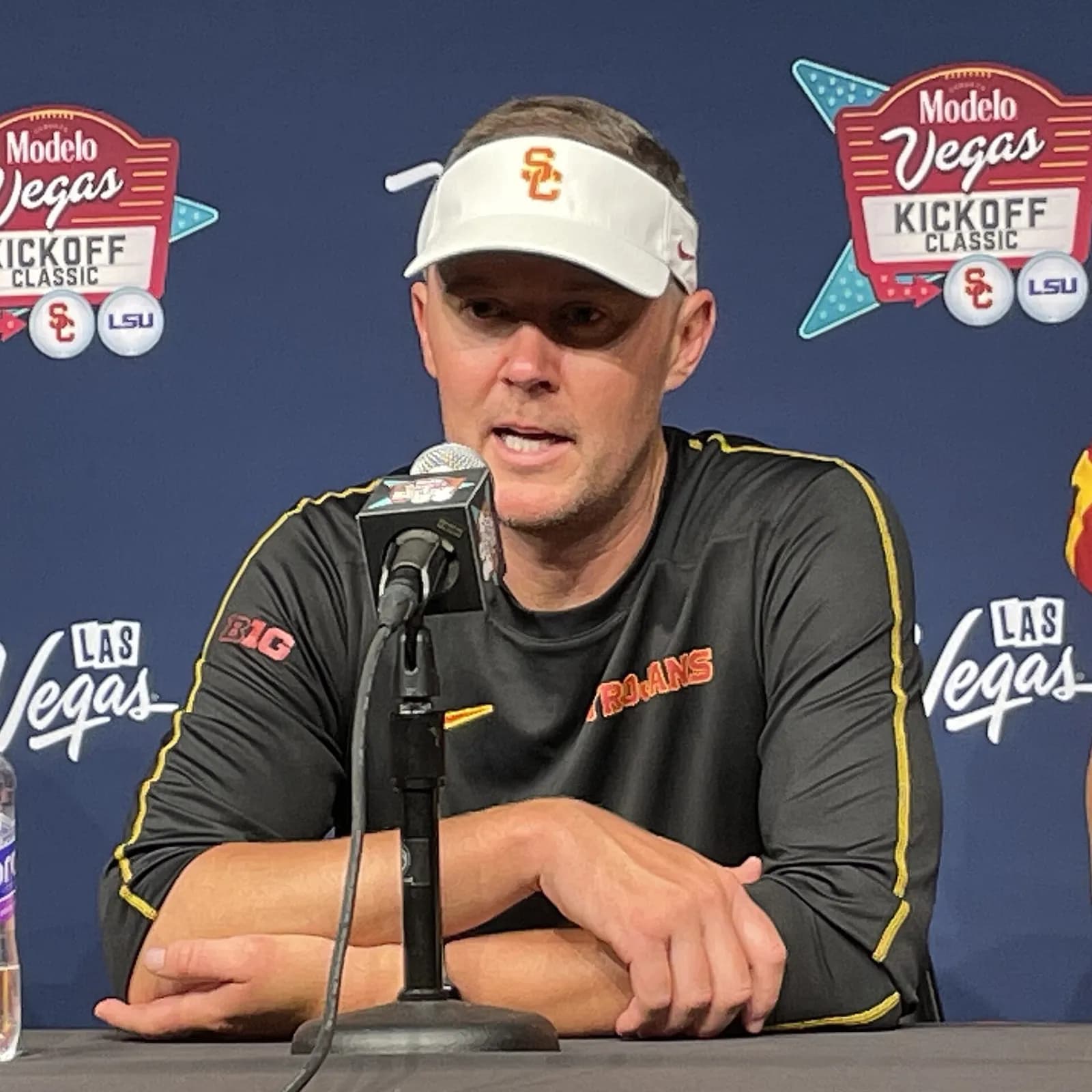 Lincoln Riley speaks at a post-game press conference after the 2024 Vegas Kickoff Classic.