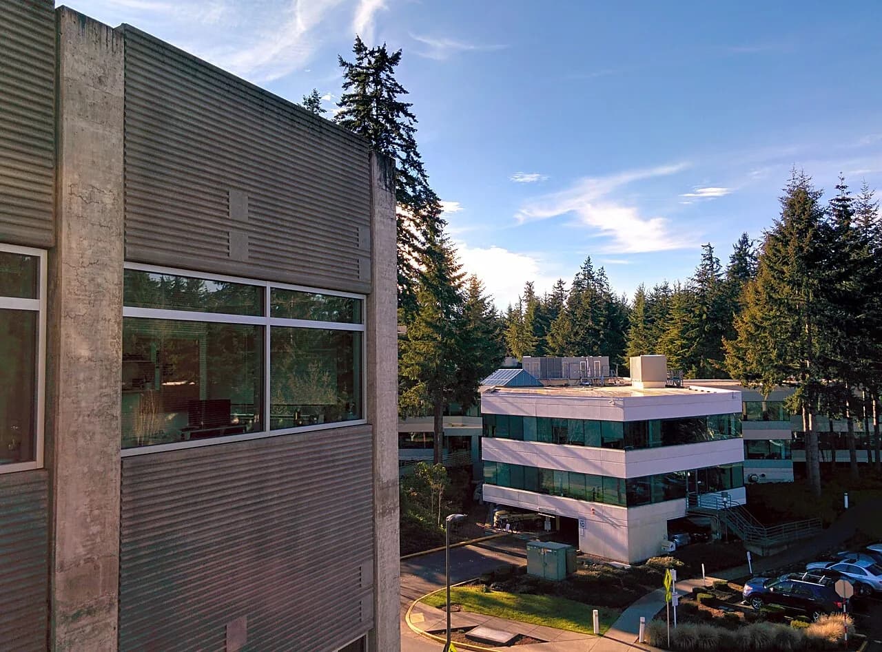 View across buildings and grounds on Microsoft's Redmond campus