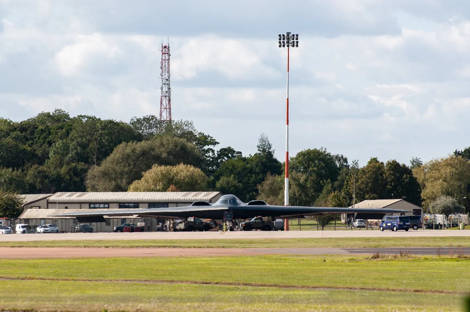 A B-2 stealth bomber on the ground at RAF Fairford.