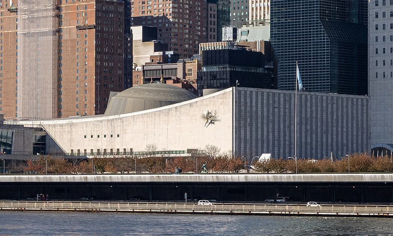 Exterior of the United Nations General Assembly Building in New York City