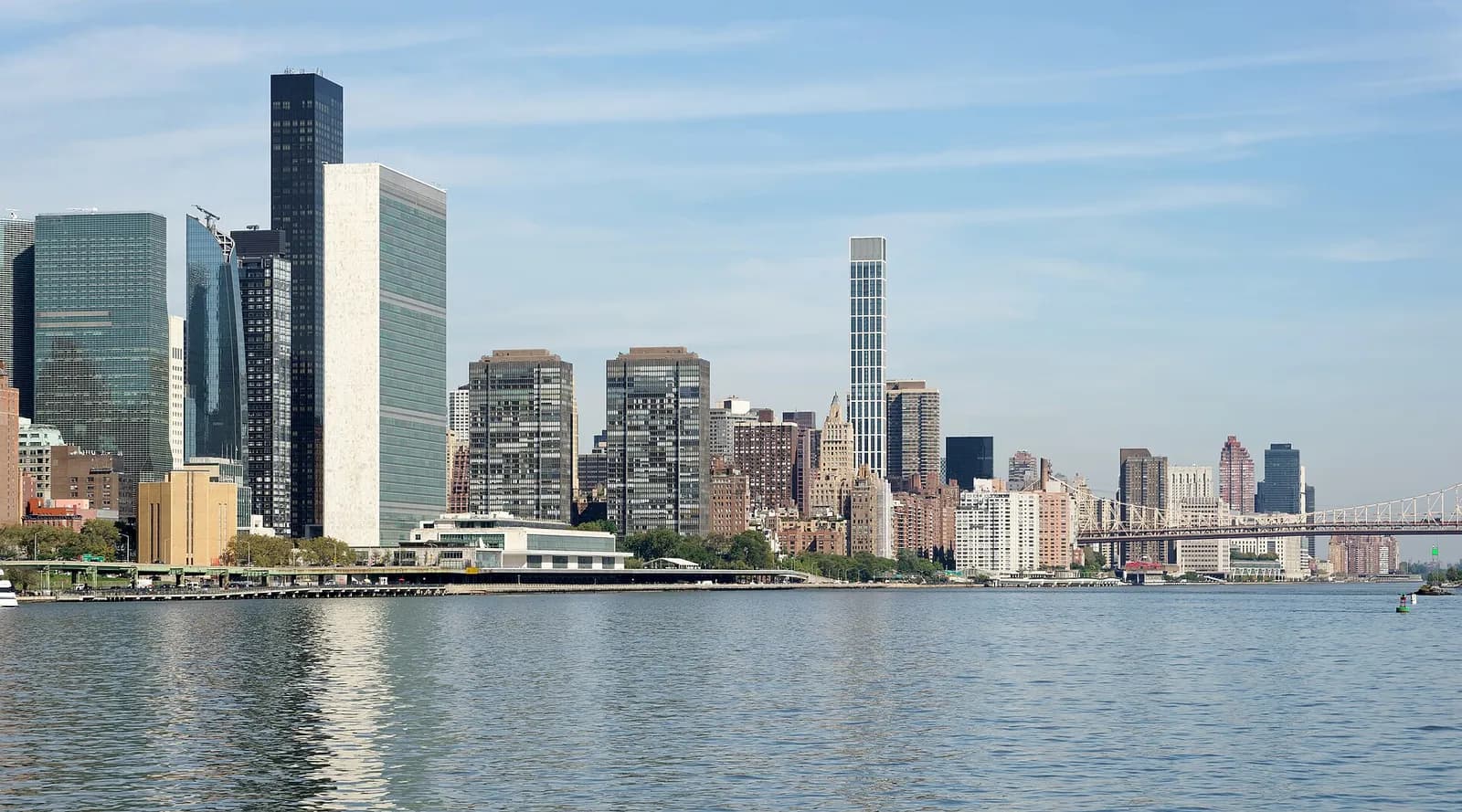 The United Nations headquarters beside the East River in New York City.