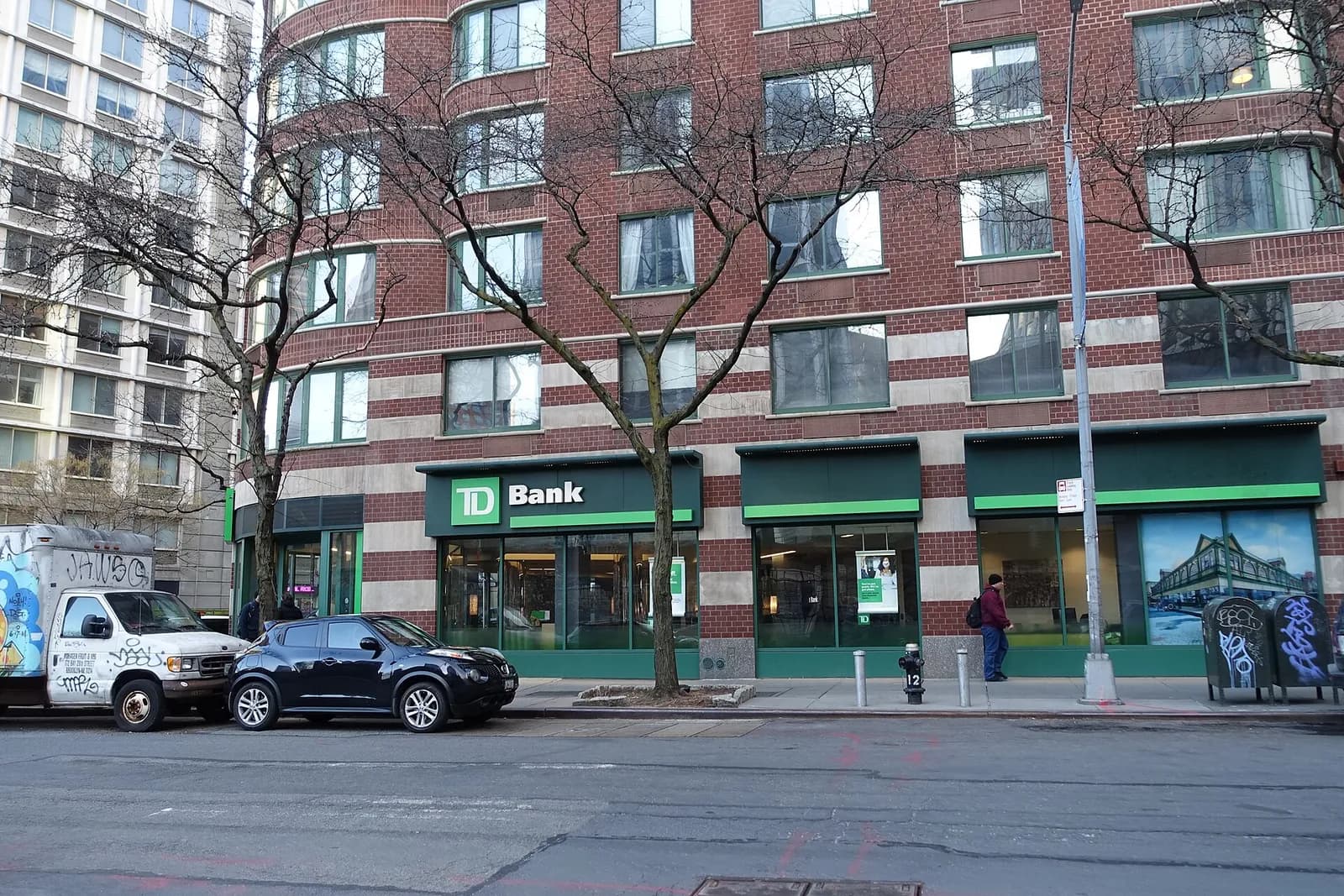 TD Bank branch at the corner of Chambers and Greenwich Streets in Tribeca, Manhattan.