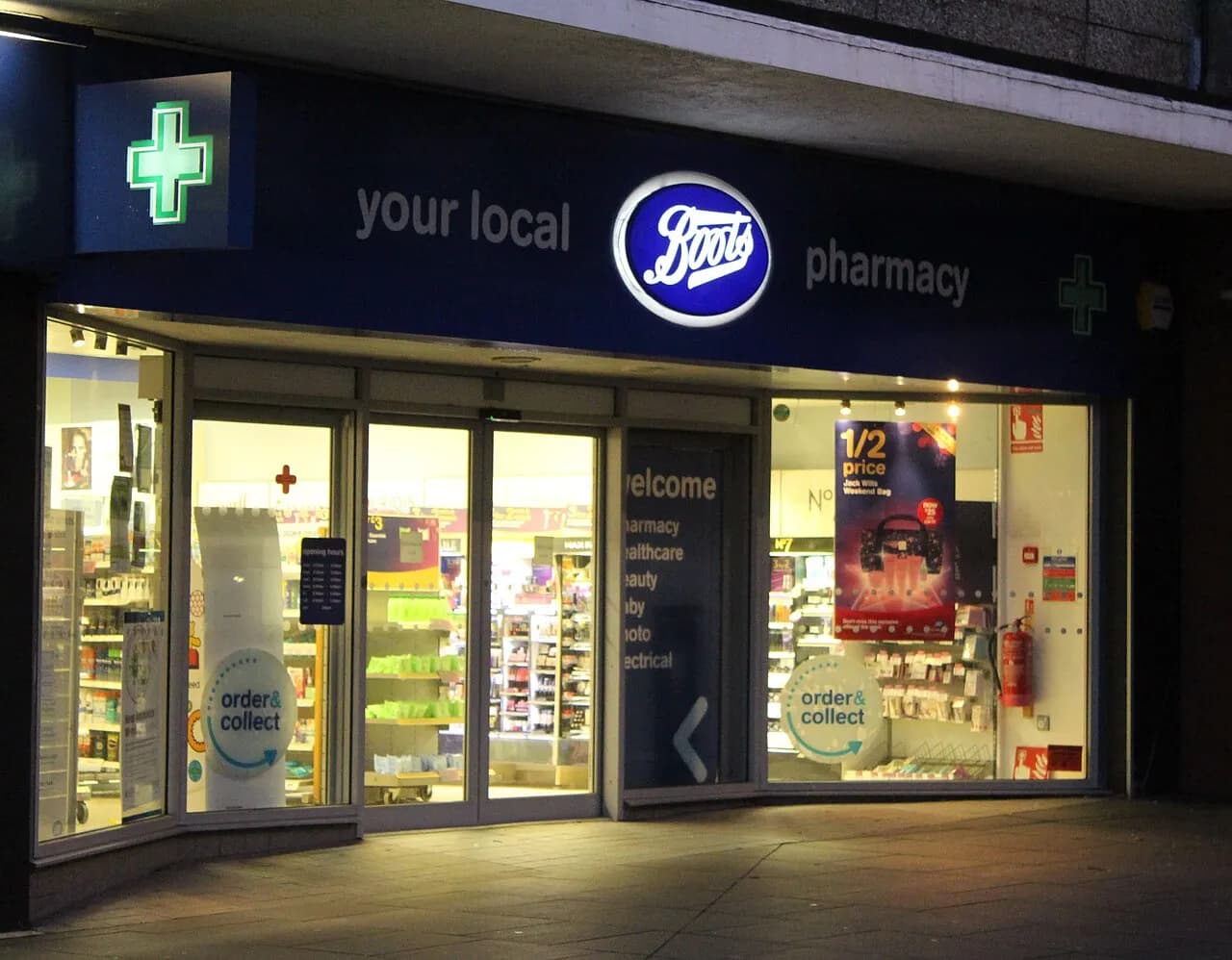 Boots pharmacy storefront in Stranraer, Scotland