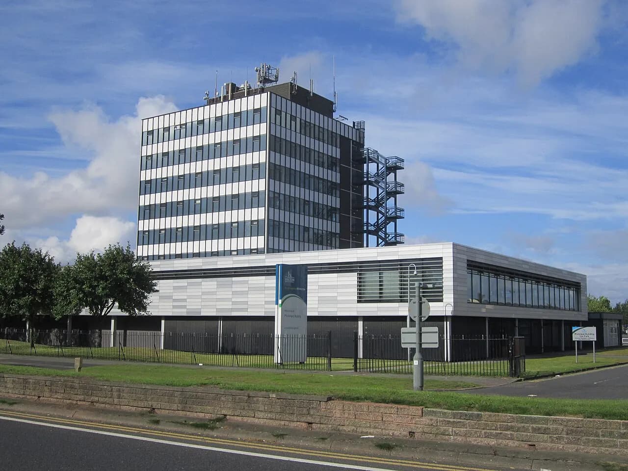 Exterior of Halton Borough Council's municipal building in Widnes, Cheshire