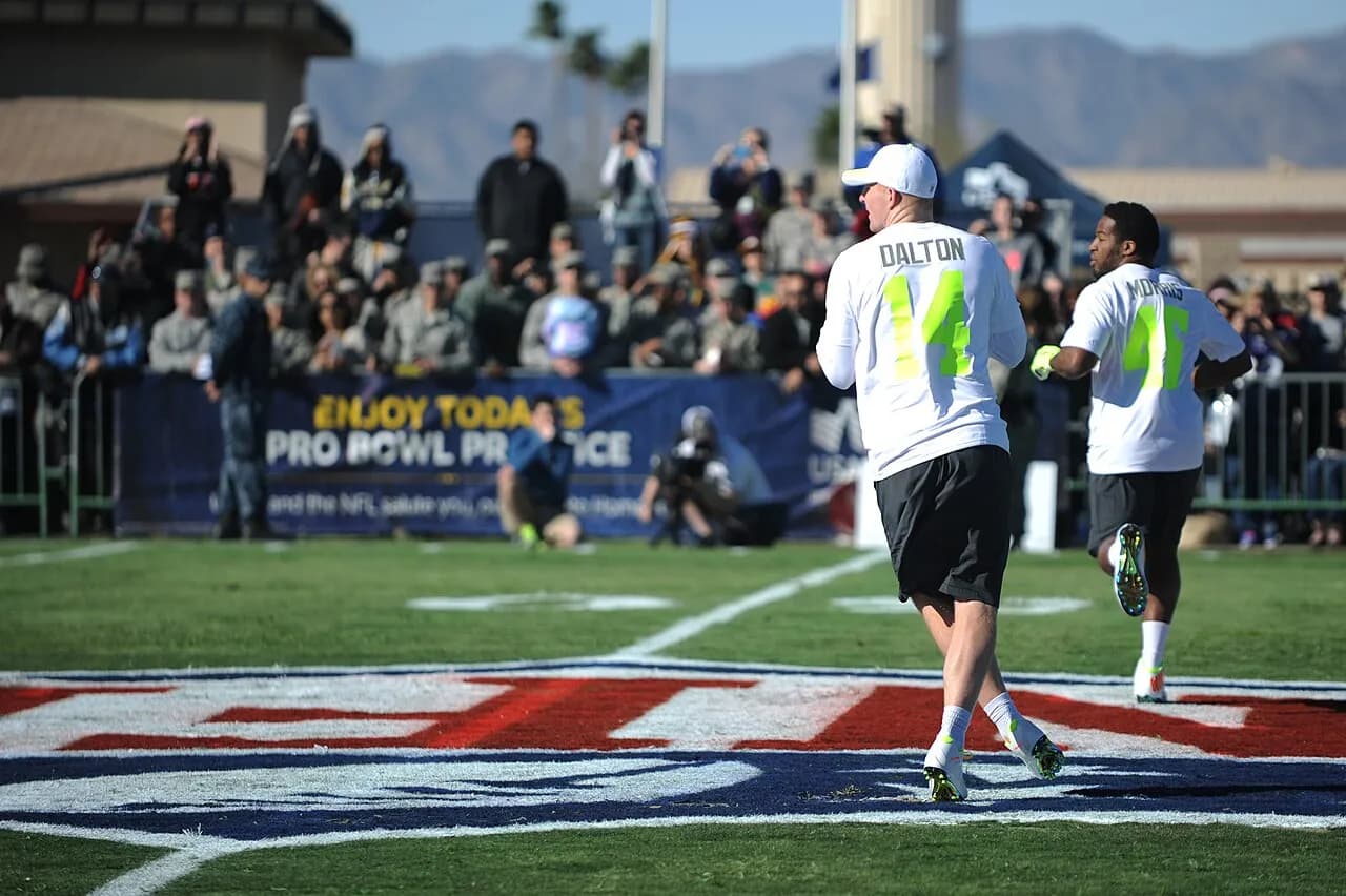 Andy Dalton drops back to pass during a Pro Bowl practice at Luke Air Force Base in Arizona in 2015.