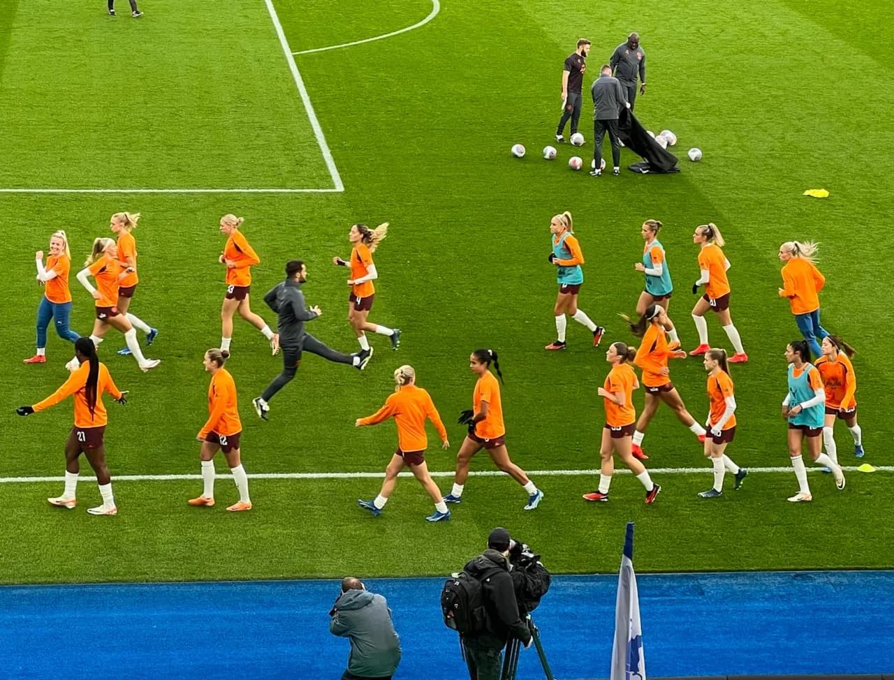 Manchester City Women players warming up before a match at Leicester City in October 2023