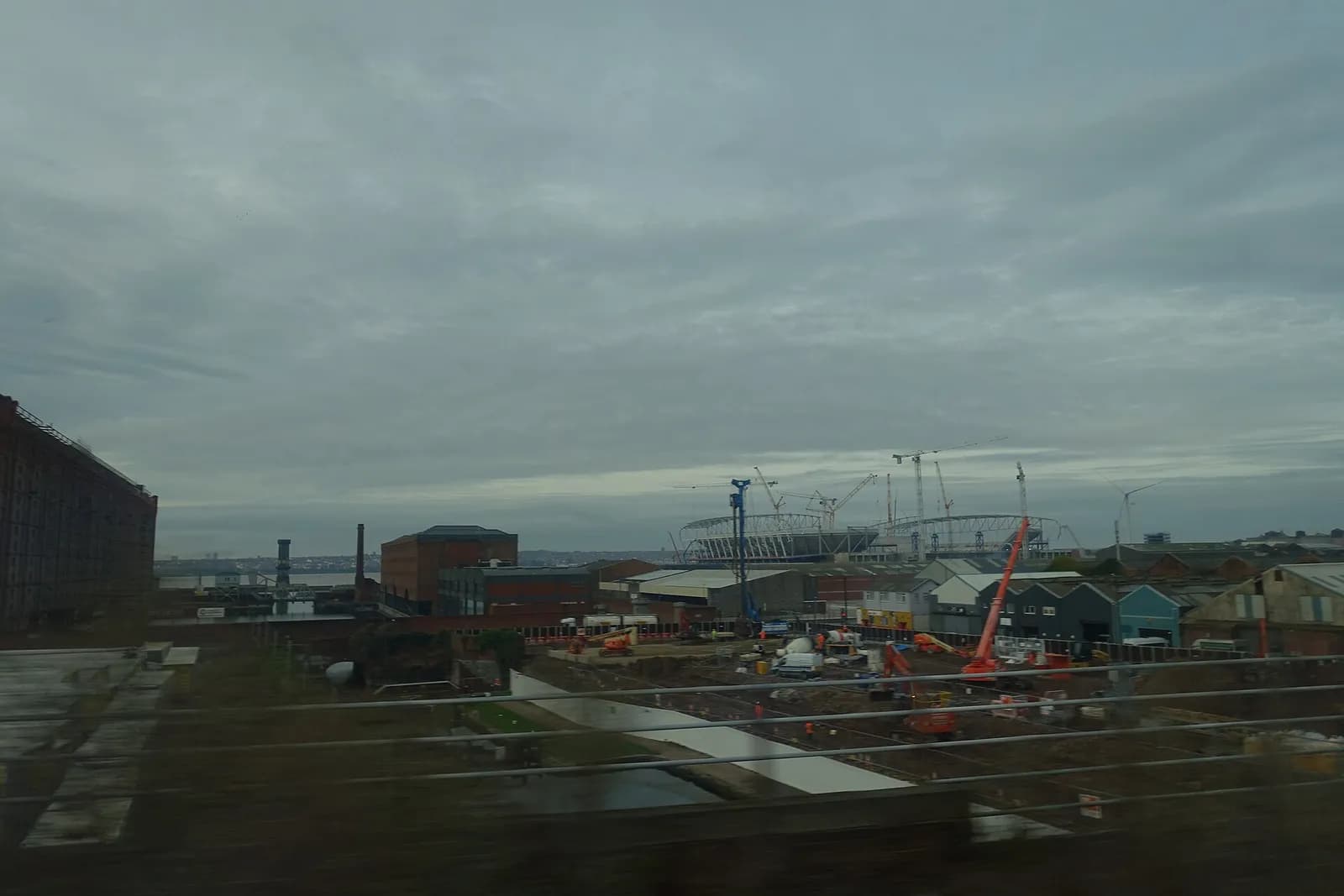 Everton Stadium at Bramley-Moore Dock during construction beside the Mersey in Liverpool.