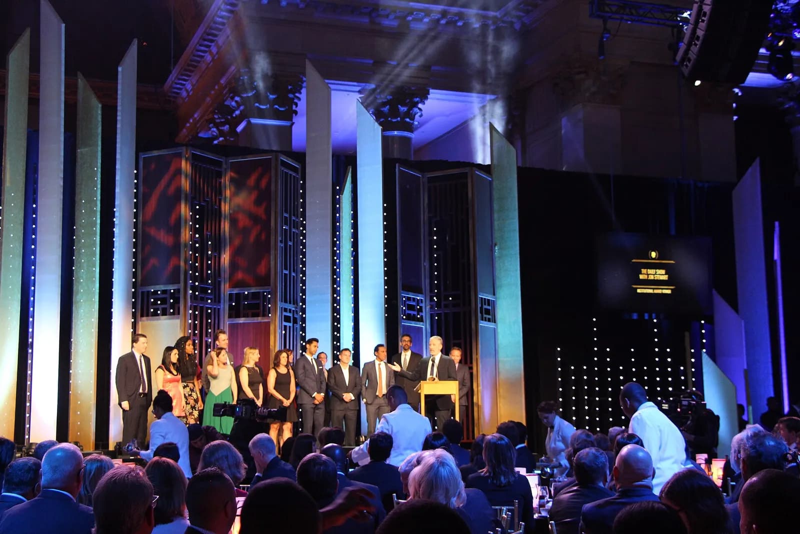 Jon Stewart with fellow Daily Show correspondents and producers at a Peabody Awards gathering.