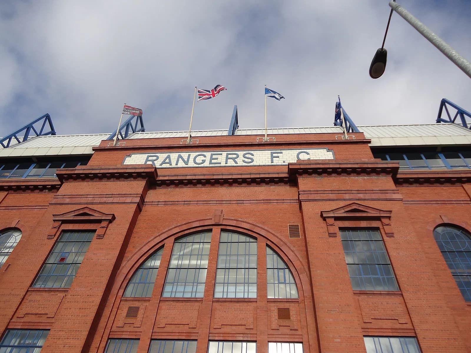 Exterior view of Ibrox Stadium in Govan, Glasgow.