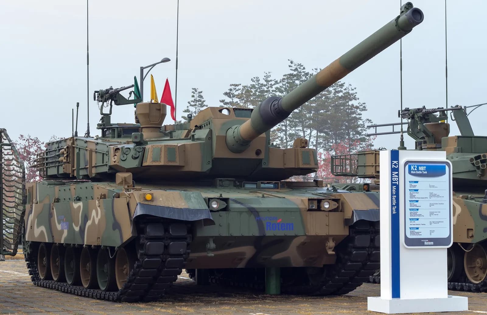 Hyundai Rotem K2 Black Panther tank displayed at an exhibition