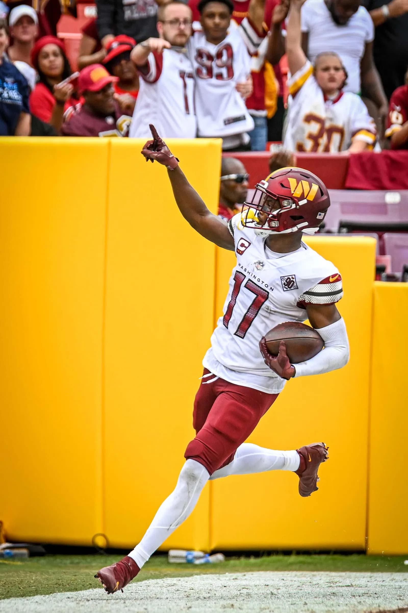Washington Commanders wide receiver Terry McLaurin scores a touchdown against the Jacksonville Jaguars.