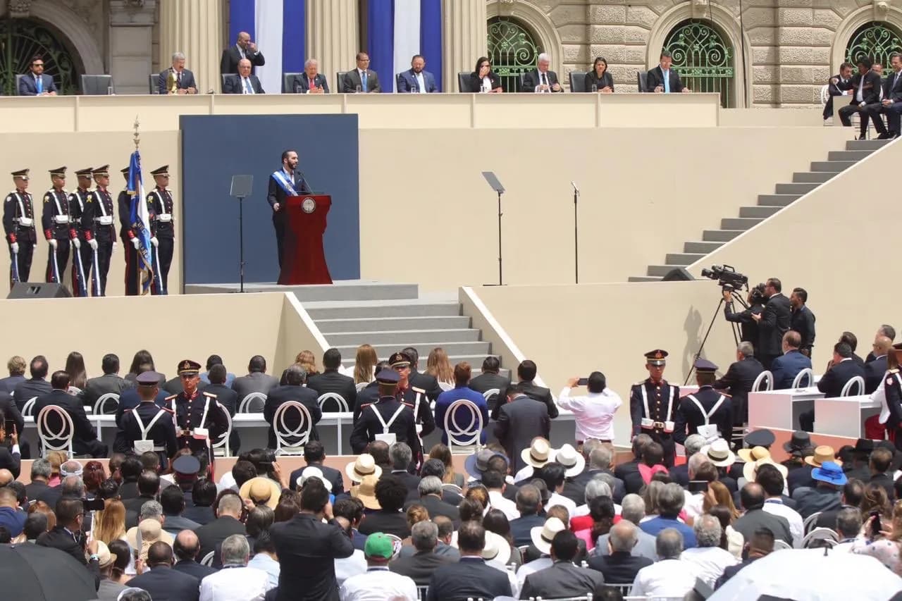 Nayib Bukele speaks at his presidential inauguration in San Salvador.