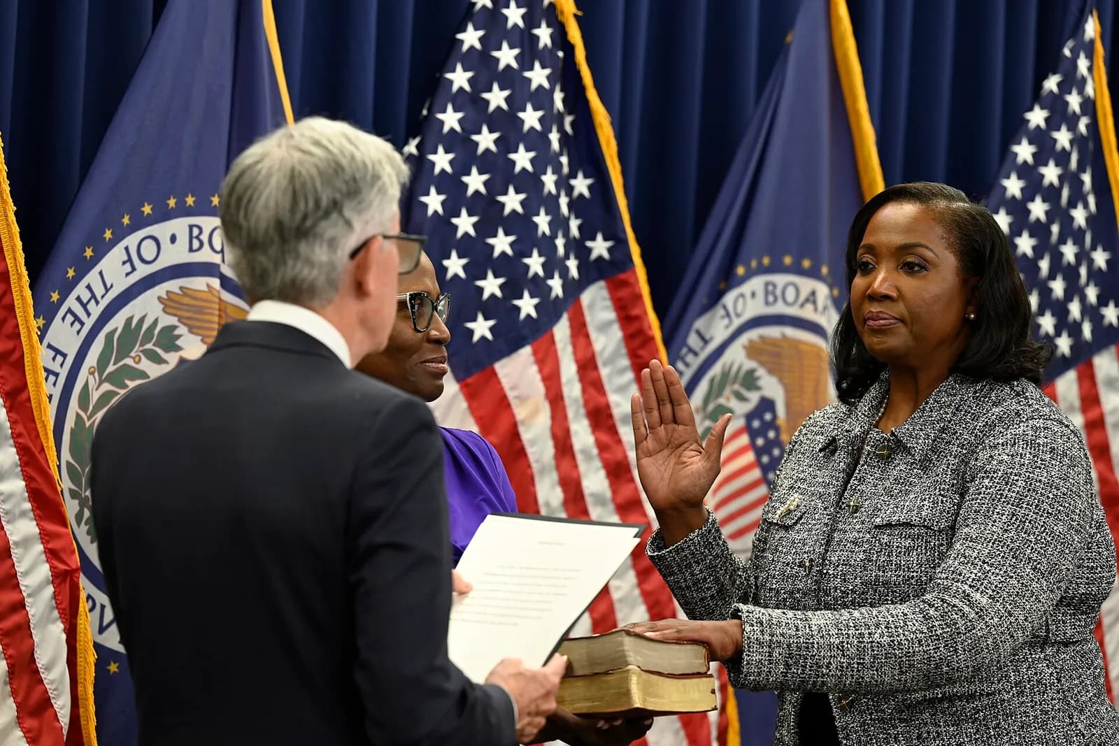 Lisa D. Cook at her swearing-in as a member of the Federal Reserve Board.