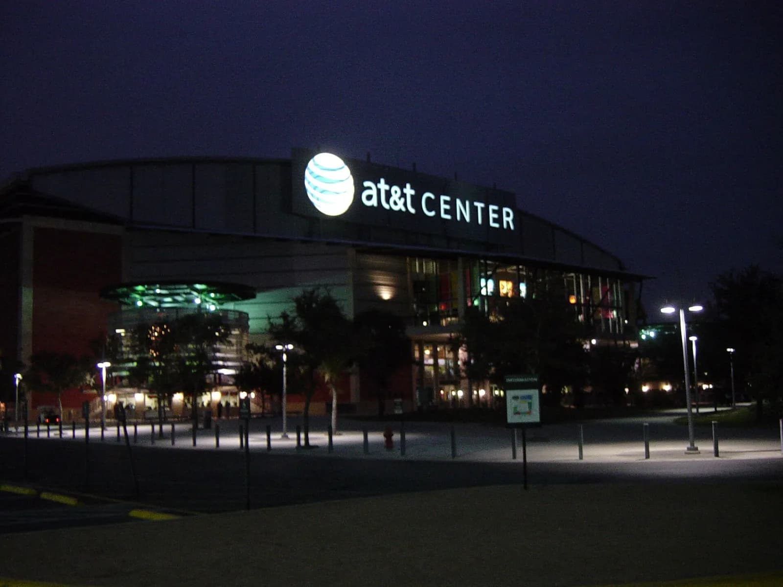 The Frost Bank Center, formerly known as the AT&T Center, at night in San Antonio, Texas.