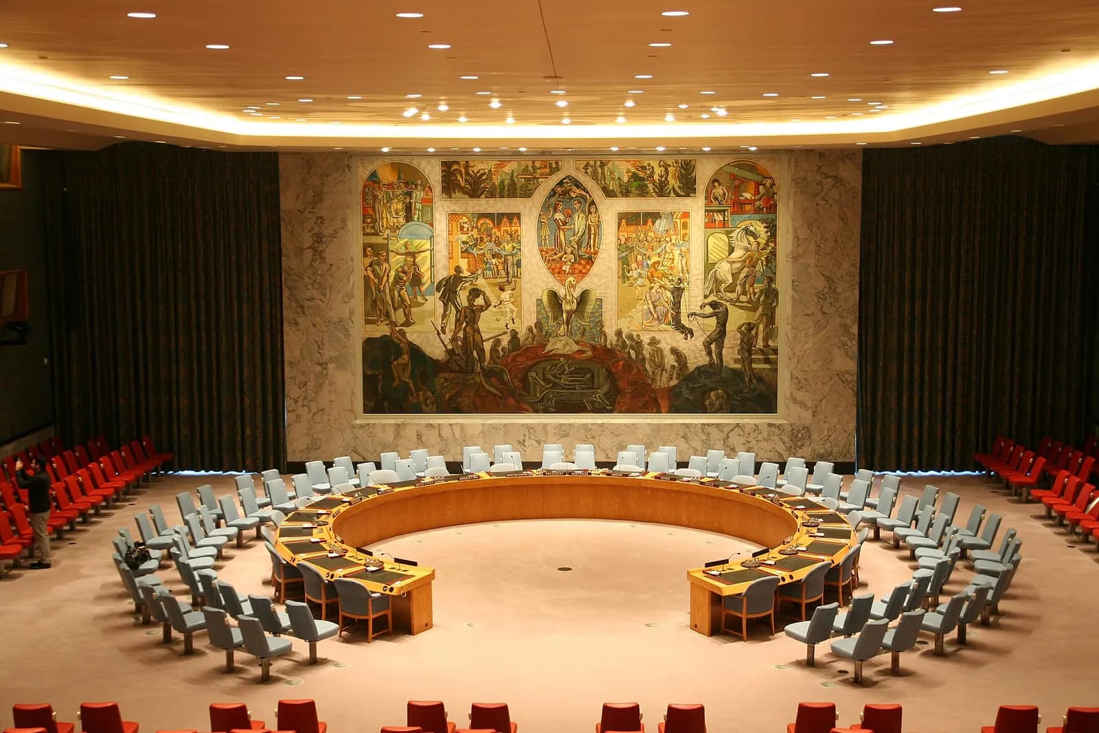 View inside the United Nations Security Council chamber in New York City.