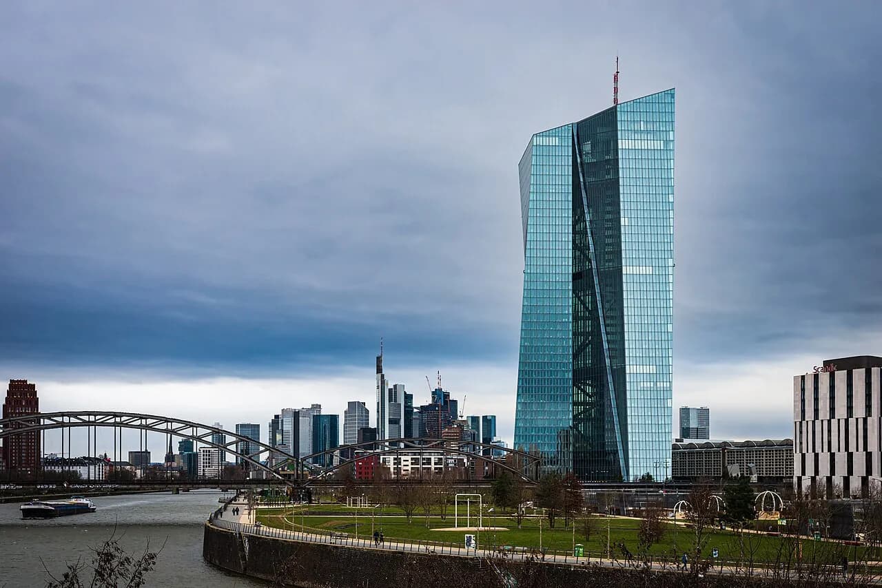 European Central Bank building in Frankfurt, Germany, photographed in February 2023
