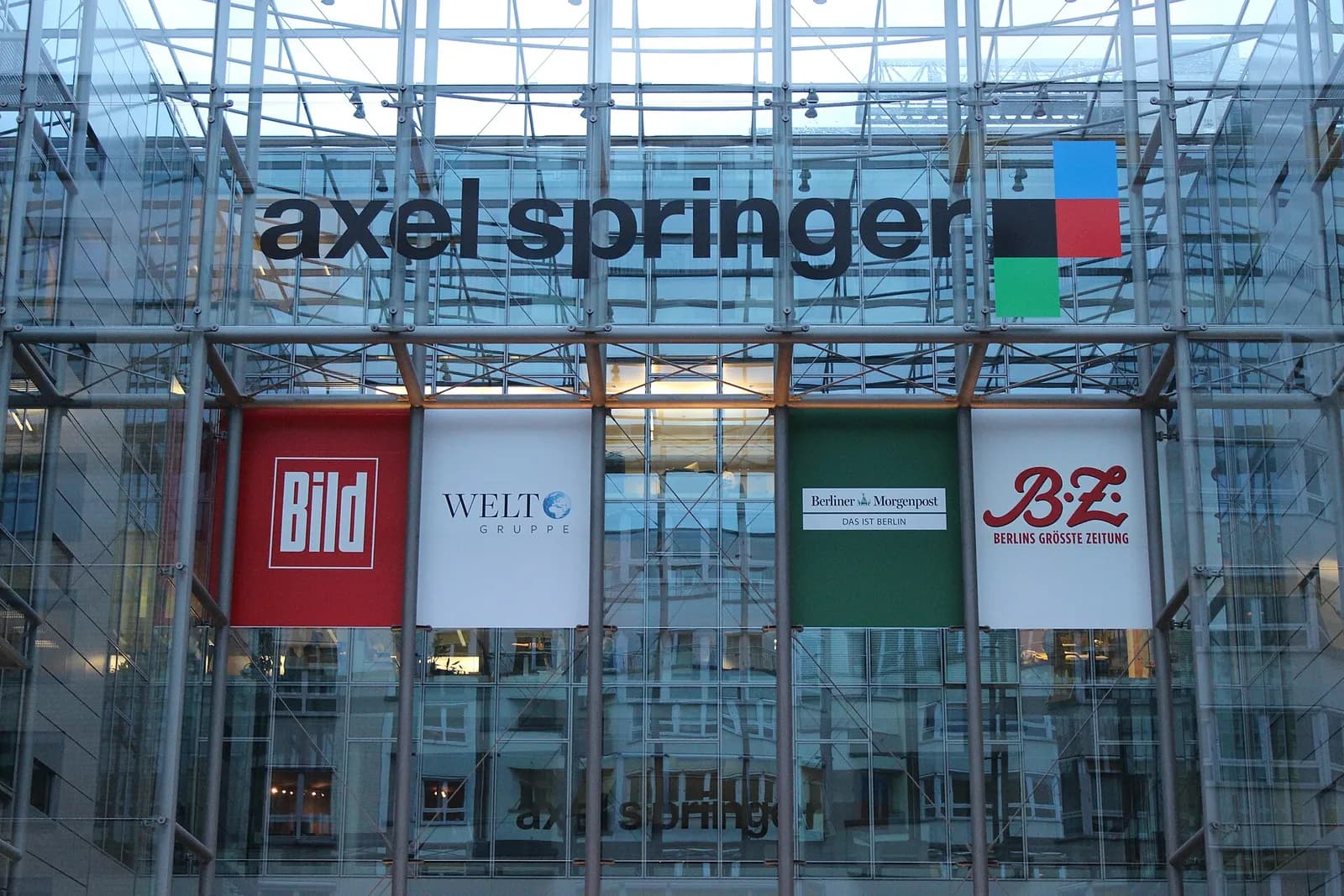 Axel Springer building and logo in Berlin.