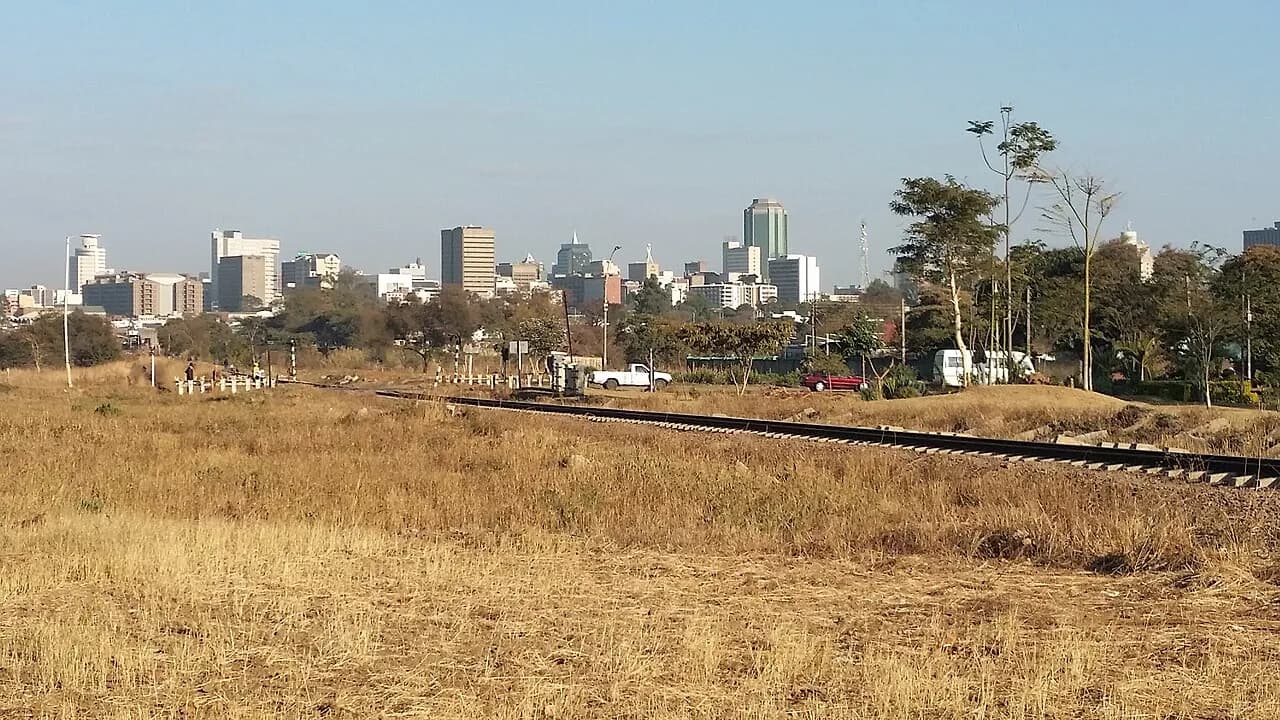 View of buildings in Harare, Zimbabwe, from Chiremba Road