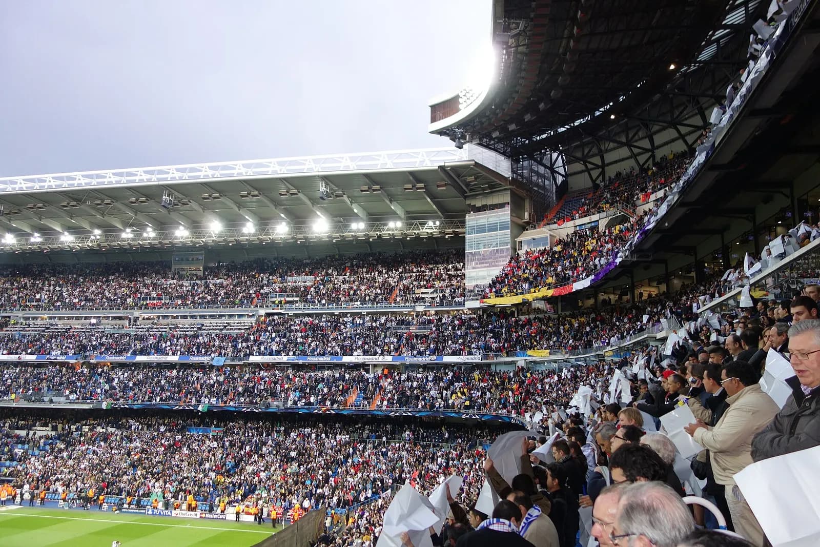 Real Madrid supporters display a stadium choreography at the Santiago Bernabéu.