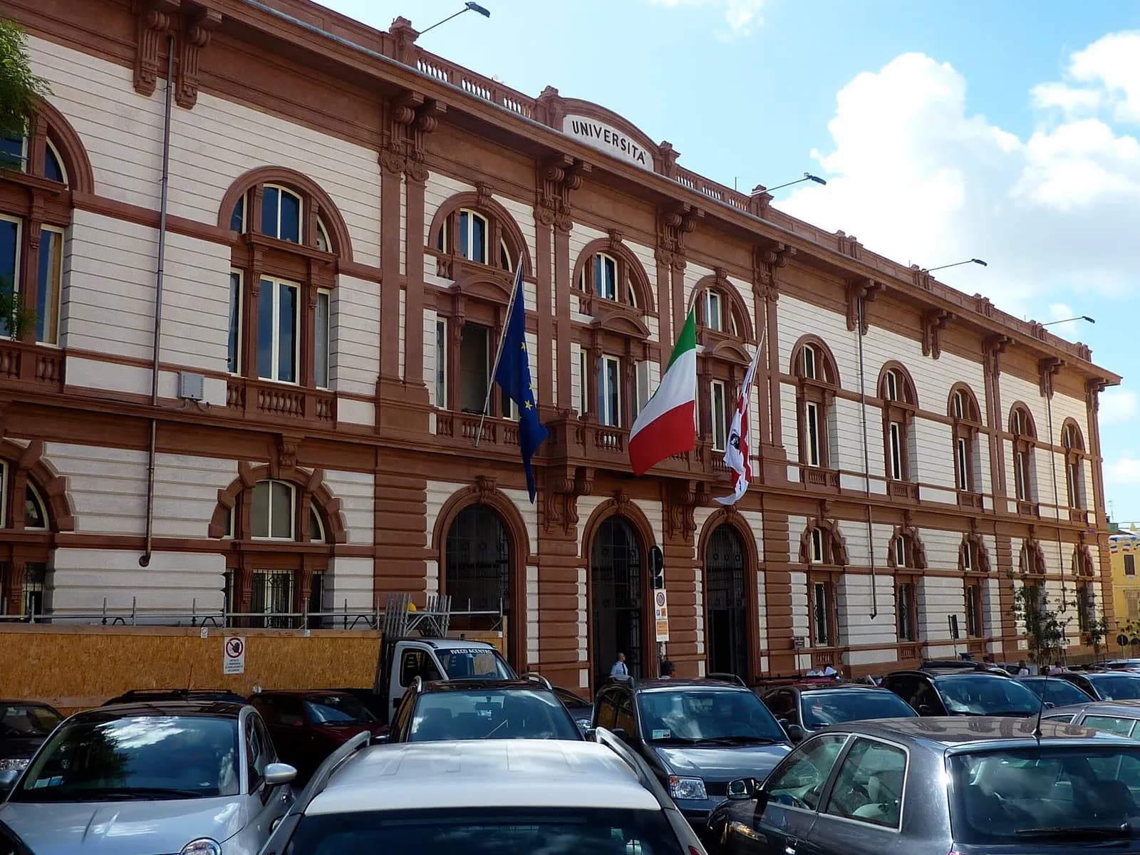 University of Sassari building with flags