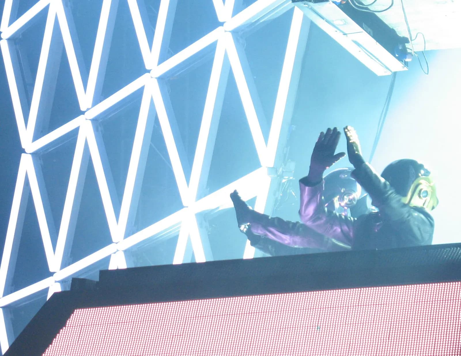 Daft Punk performing onstage in Berkeley, California, in 2007.