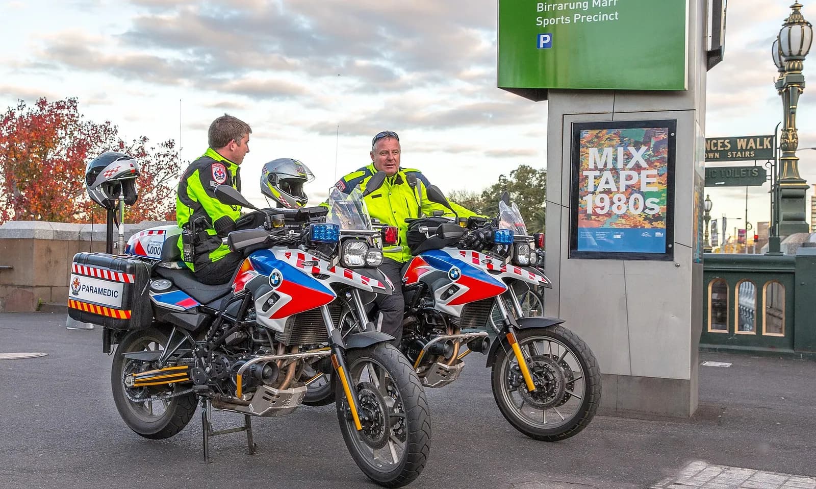 Motorcycle paramedics with their ambulance motorcycles in Melbourne.
