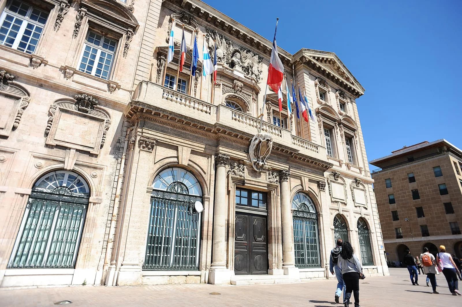Front view of Marseille city hall at Villeneuve de Bargemon Square.