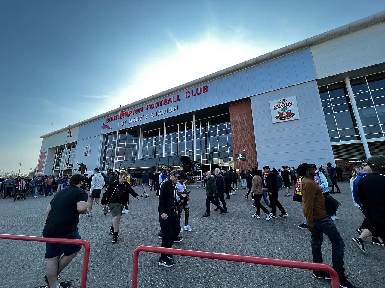 Fans outside the Itchen Stand at St Mary's Stadium in Southampton