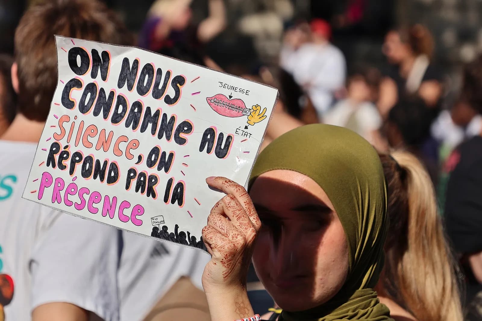 Students gather at a demonstration in Paris.