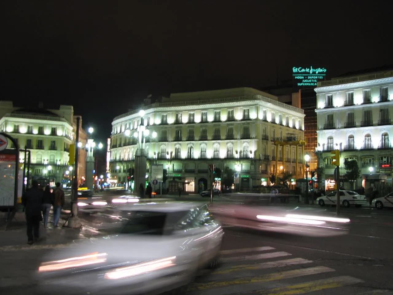 Night view of Puerta del Sol in Madrid.