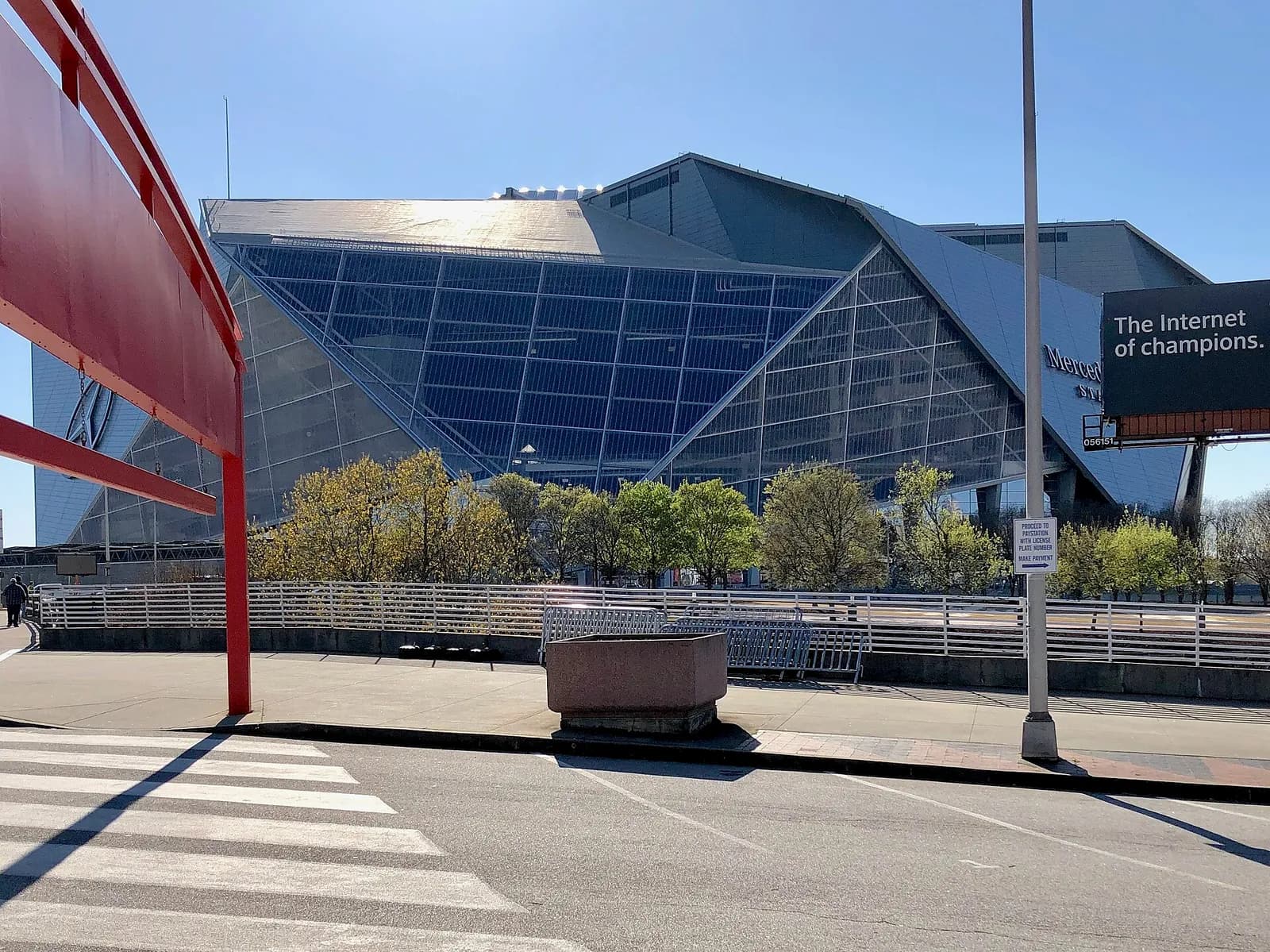 Mercedes-Benz Stadium in Atlanta, Georgia, viewed from outside.