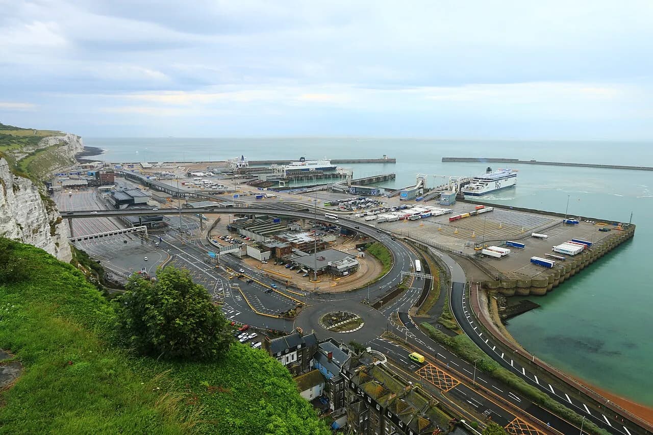 View of Dover Harbour from Dover Castle in Kent