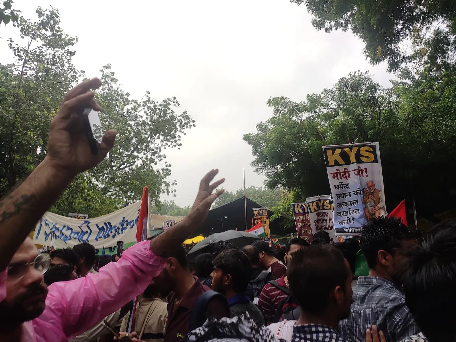 Students gather during a protest at Jantar Mantar in New Delhi.