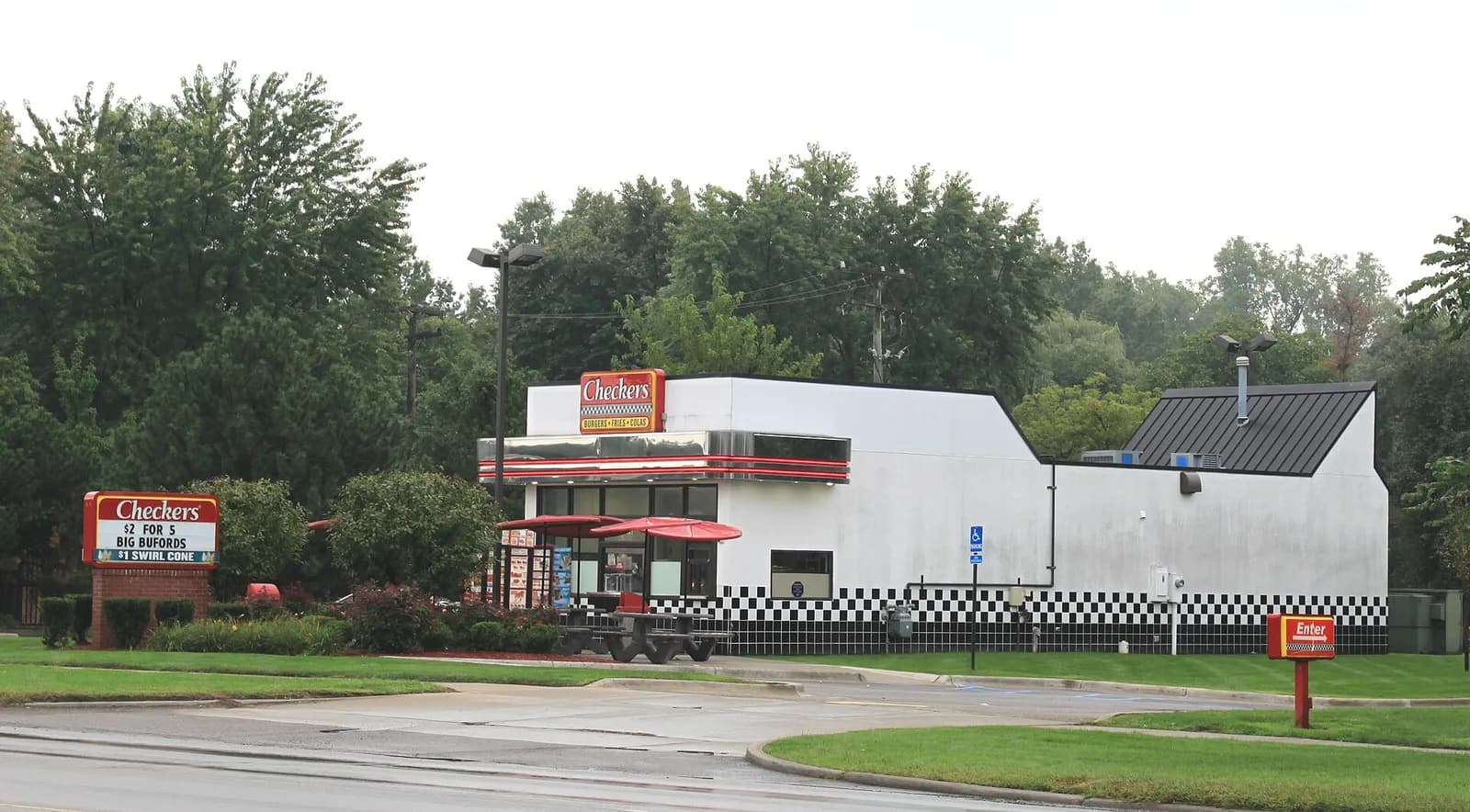 Exterior of a Checkers Drive-In restaurant in Taylor, Michigan.