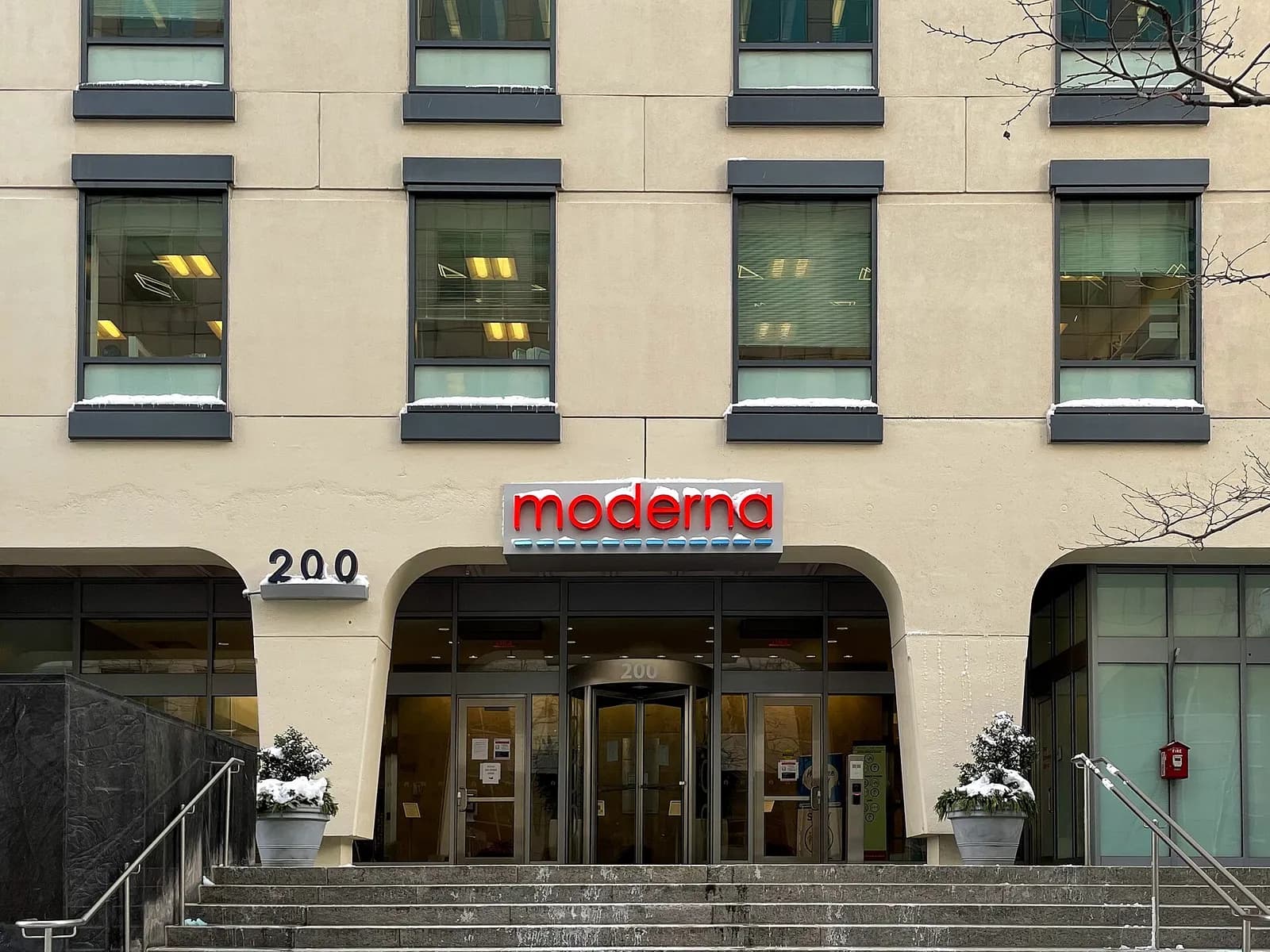 Moderna’s headquarters building at 200 Technology Square in Cambridge, Massachusetts.